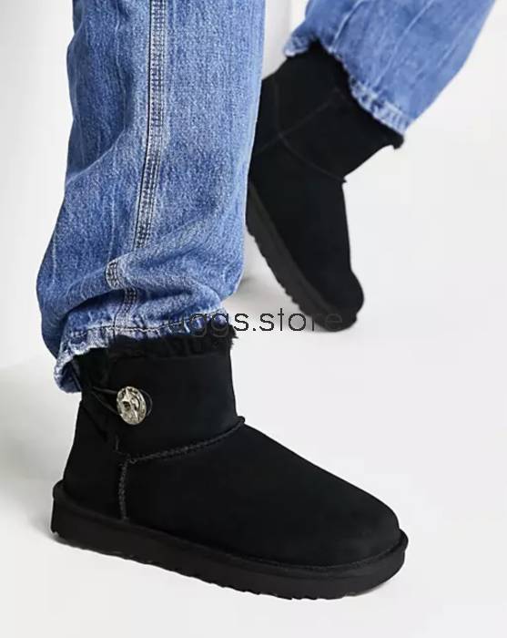 Mini Bailey Button Bling Black - uggs.store