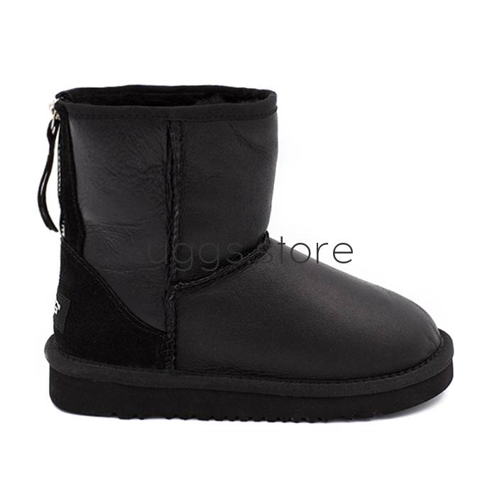 Classic Short Zip Metallic Kid's Black (влагостойкие) - uggs.store