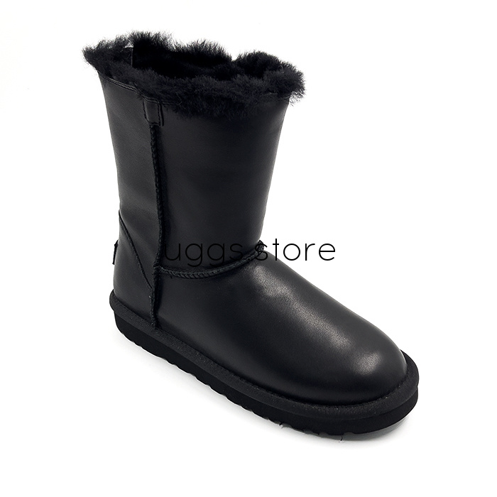 Classic Short Zip Leather Black (кожа) - uggs.store