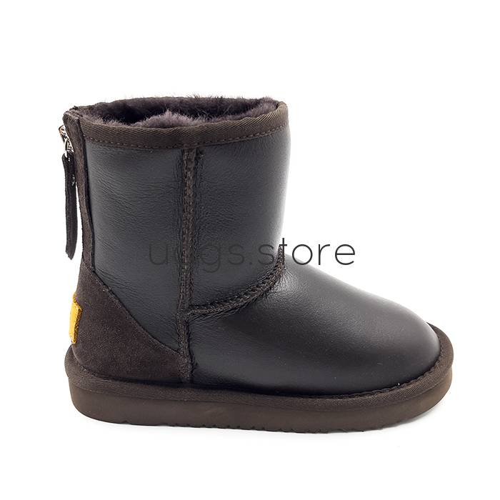 Classic Short Zip Metallic Kid's Chocolate (влагостойкие) - uggs.store